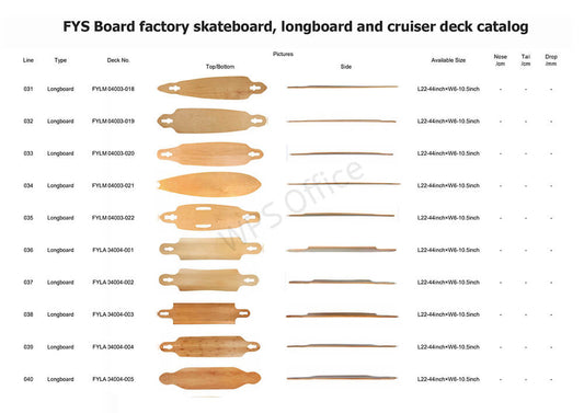Skateboard, longboard and cruiser product series catalog of FYS Boards factory company